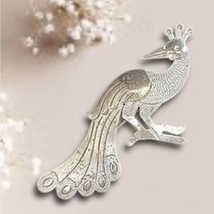 Old DESIGNER Hecho En Mexico Silver - Fantasy Peacock Bird Brooch Pin